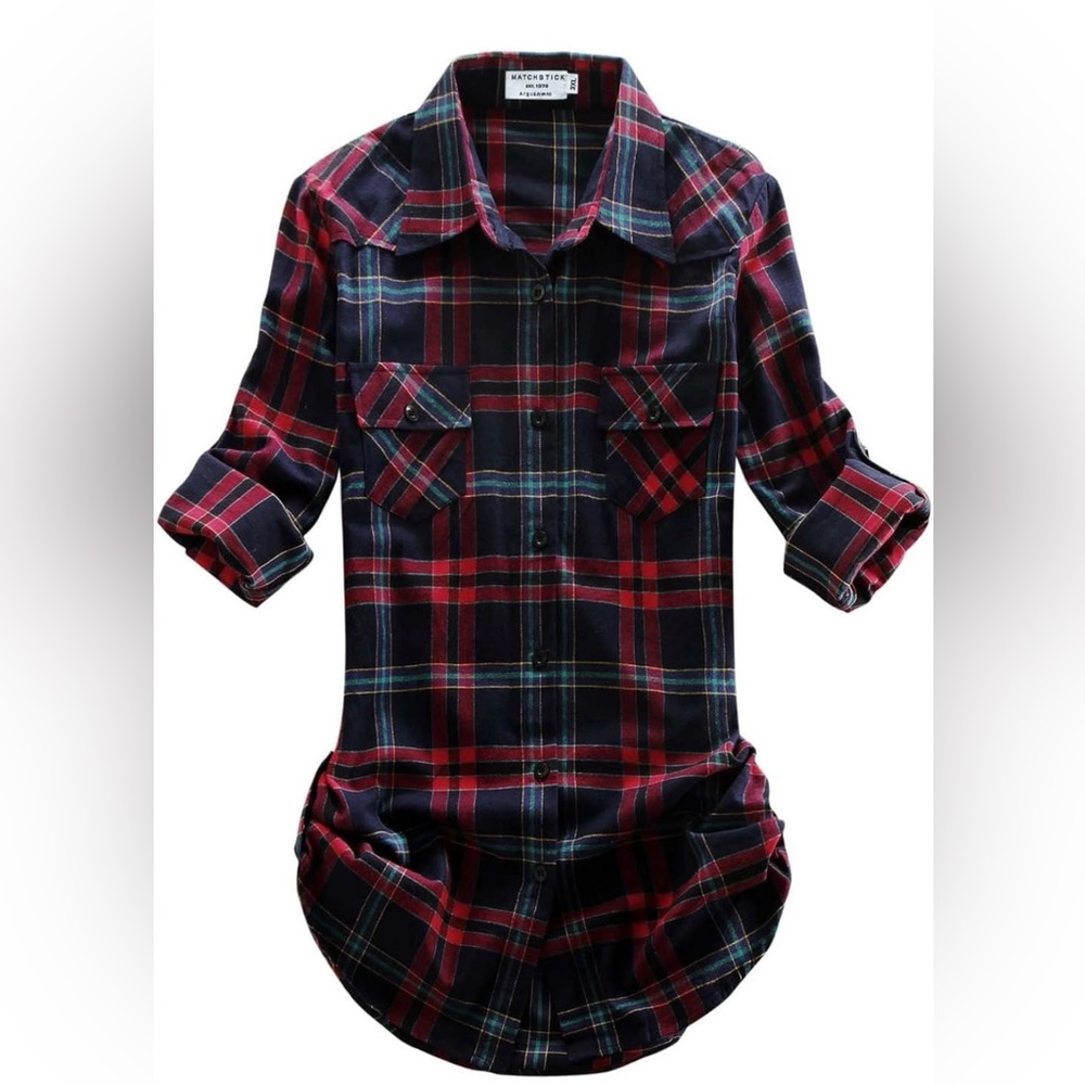 Matchstick Plaid Flannel tunic length shirt. NWT